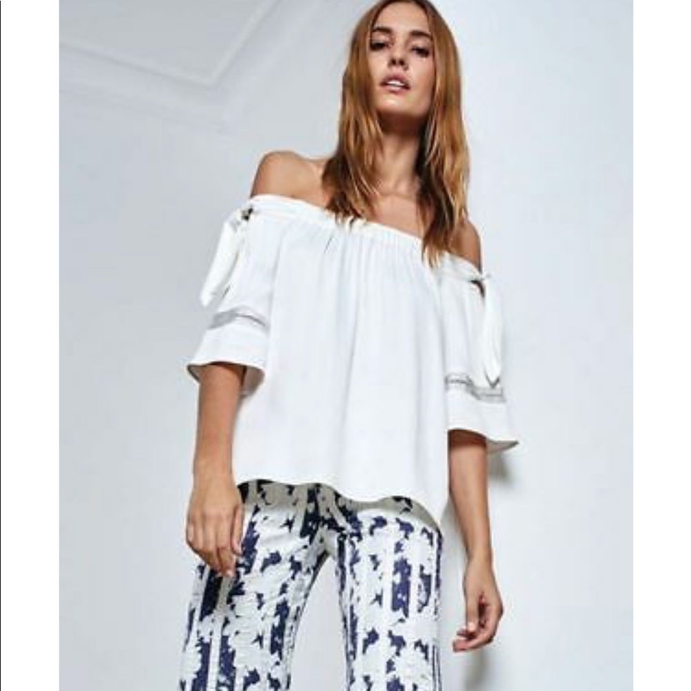 ALEXIS "HANNE" WHITE OFF SHOULDER TIE TOP BLOUSE